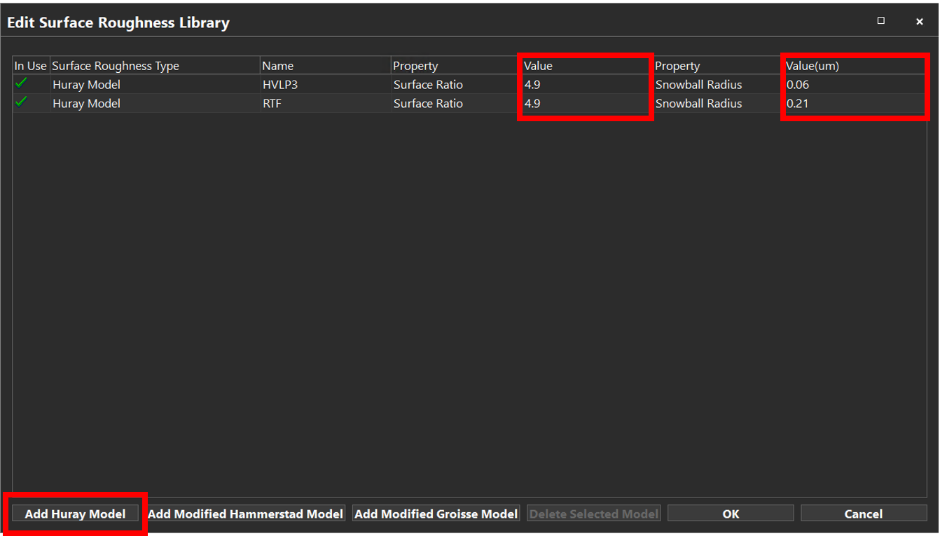 Figure 2.2.4 Roughness library