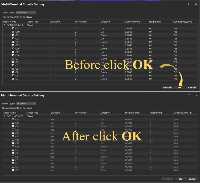 Figure 2.3.9 Multi-Terminal Circuits Setting before and after