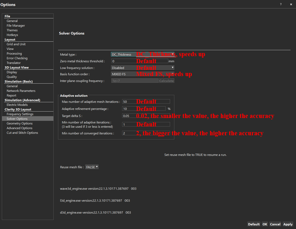 Figure 2.4.2 Solver Options