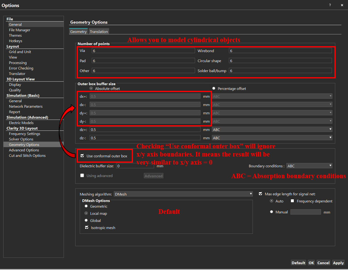 Figure 2.4.3 Geometry Options