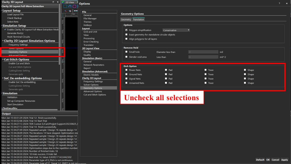 Optimality geometry translation settings