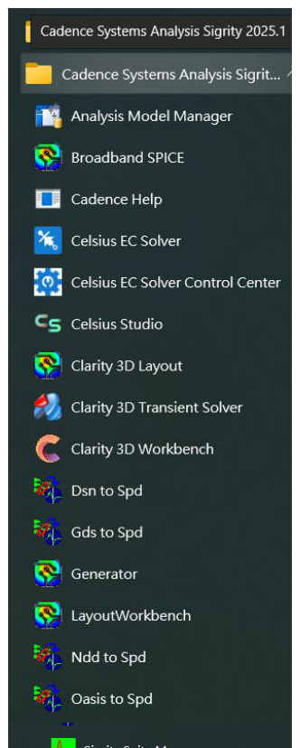 Windows Cadence Systems Analysis Sigrity menu