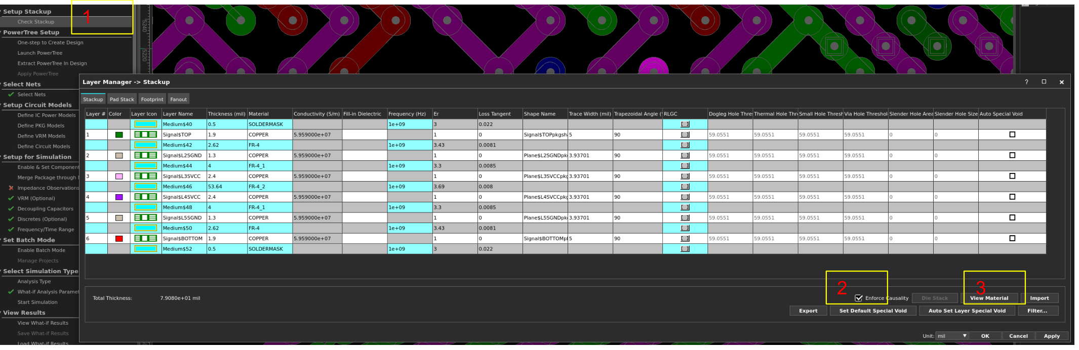 Check Stackup and View Material