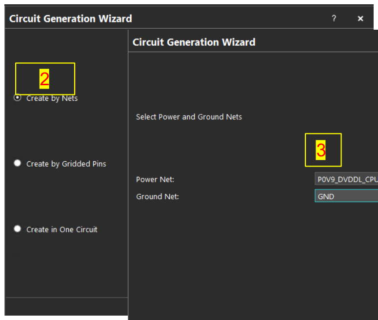 Create VRM by Nets and select power and ground nets