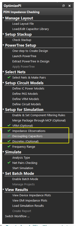 Decoupling Capacitors menu