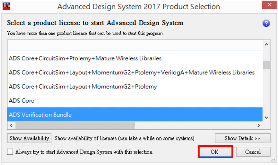 圖 1.2：Advanced Design System product selection