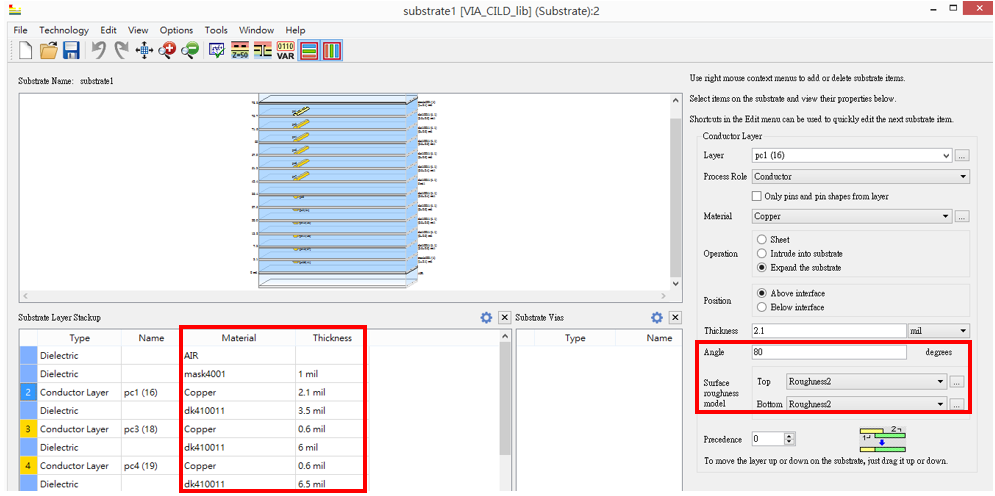 圖 1.8：Substrate stackup settings